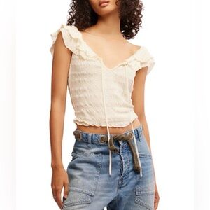 Free People Love You More Top Ivory White Size XS Ruffles Coquette Cottagecore
